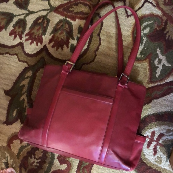 FRANKLIN COVEY Red Leather Briefcase Purse Executive Size Dual Strap TOTE Zipper - Picture 2 of 16